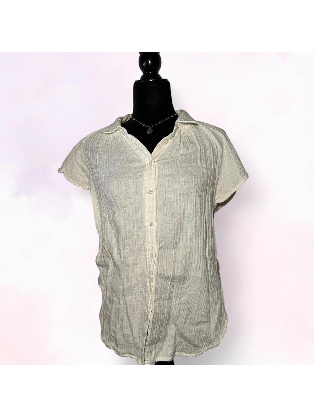 Gap White Shimmer Button Up Blouse Minimalist Chic Size S - Picture 3 of 8